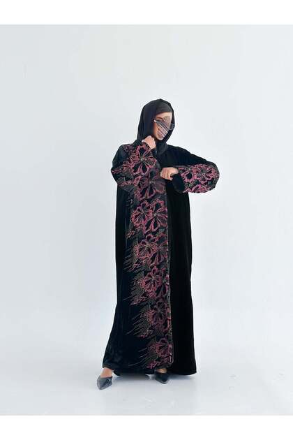 mwt554 عباية مخمل مع شيفون طباعة