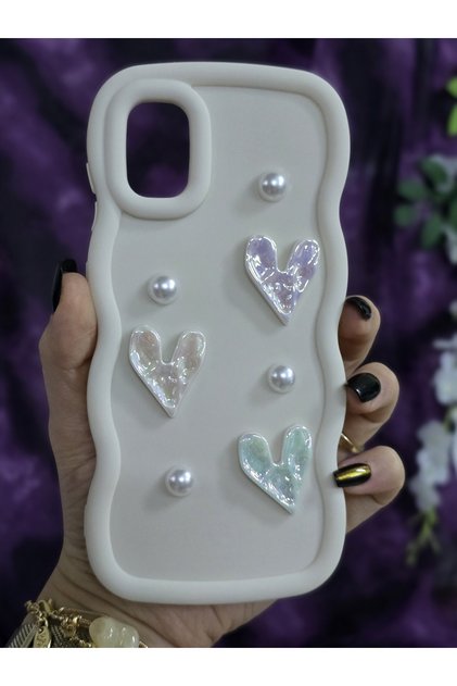 Samsung Galaxy A31 Compatible Shiny Heart & Pearl Detailed Soft Stylish Phone Case
