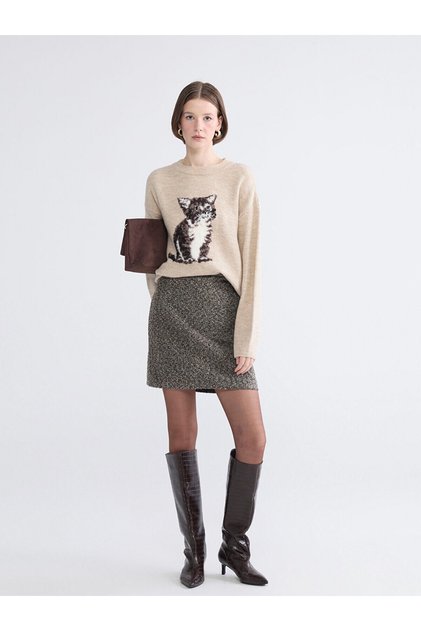 Gray Zippered Tweed Mini Pencil Skirt