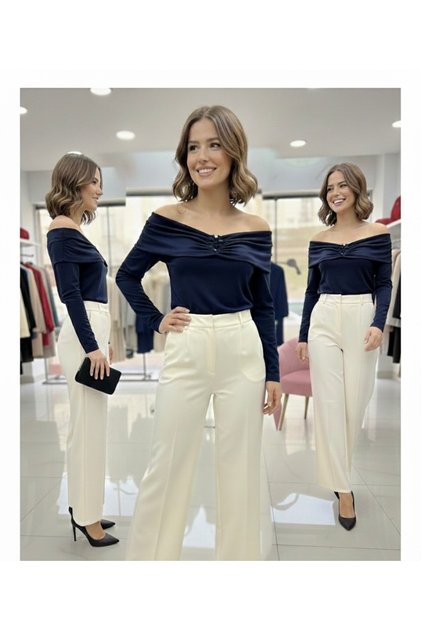 Boat Neck Blouse with Metal Accessories