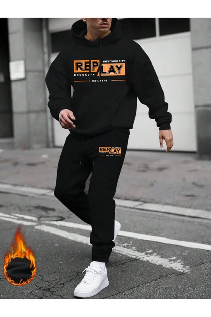 Set de trening Swea tricou Jogger - supradimensionat cu căptușeală din fleece Mix cu imprimeu cu glugă