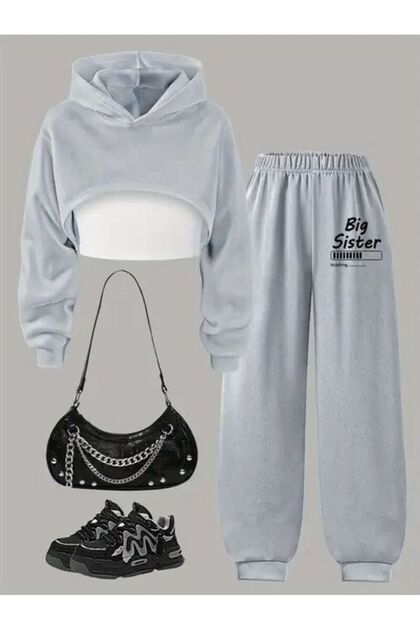 Big Sister Printed 3-Piece Gray Color Winter Set