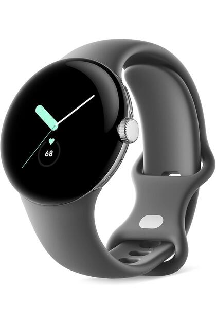 Pixel Watch, 41 mm Parlak Gümüş Kasa ve Kömür Aktif Bant, Android Akıllı Saat, Fitbit Aktivit
