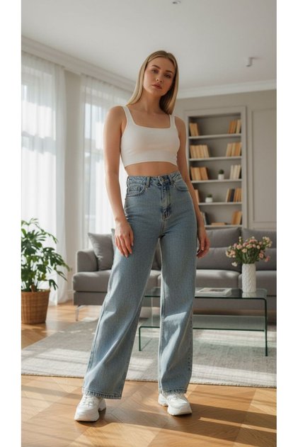 High Waist Snow Blue Stretchy Lycra Palazzo Jeans Pants