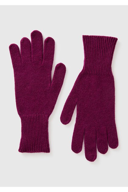 Women's Plum 100% Wool Flat Gloves with Ankle Detail