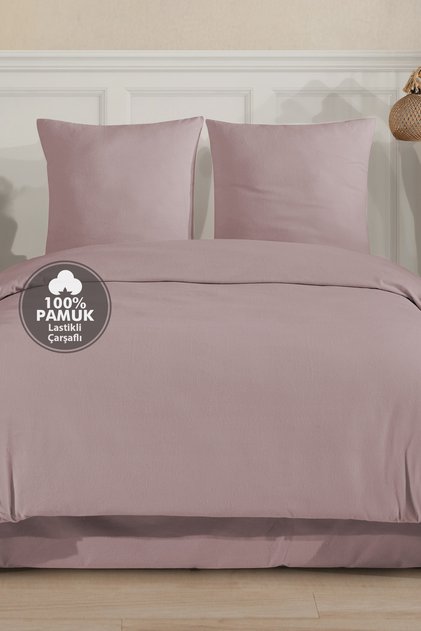 Set de lenjerie de pat cu cearșaf elastic dublu din flanel simplu bumbac 100%