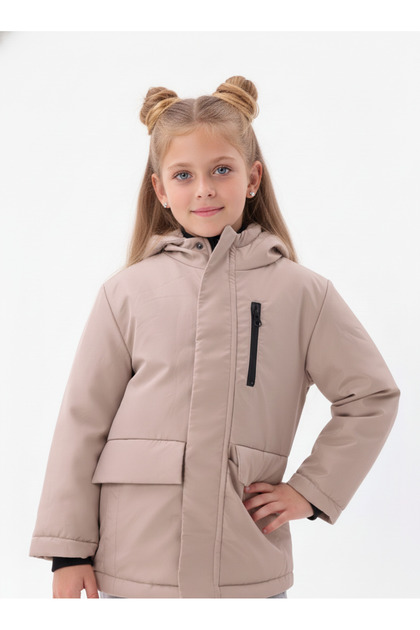 Girl's Cream Fur Inside Water and Windproof K Hooded Winter Coat & Coat & Parka