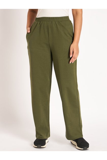 Olive Straight Fit Terry Trackpants