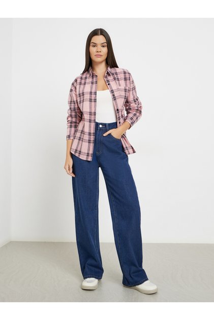 Dark Blue High Rise Wide Leg Jeans