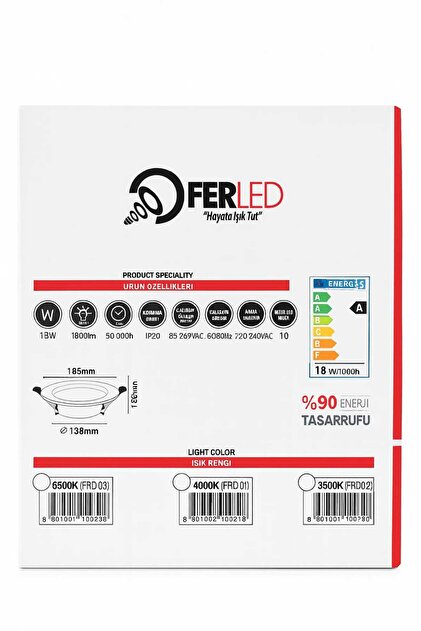 Ferled 18W LED Downlight Panel 10'lu Set 6500K Beyaz Işık | Yüksek