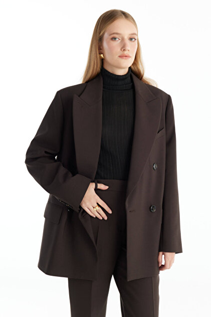 Oversized Koyu Kahve Kadın Ceket TBWRJC1018-3