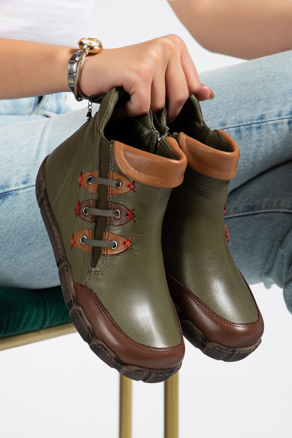Genuine Leather Soft Soled Women's Brown Green Daily Sports Boots
