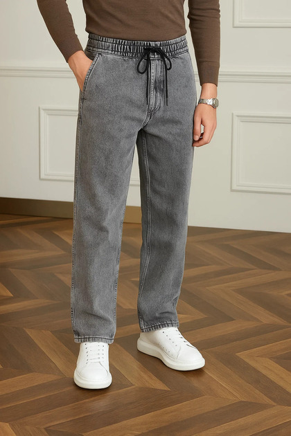 Erkek Trend Günlük Bol Paça Baggy Gri Pantolon