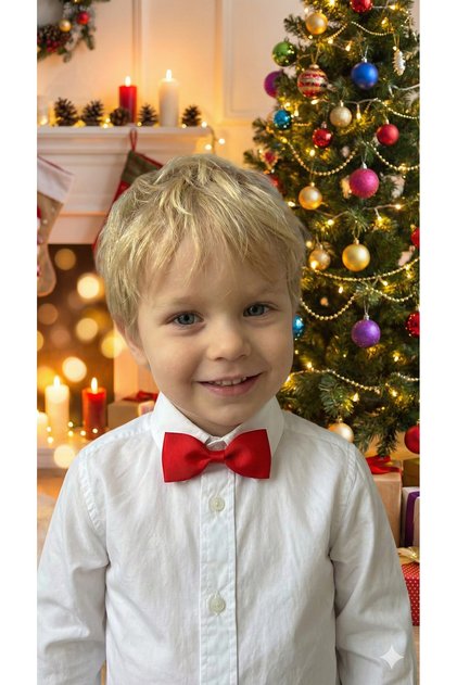 Christmas Themed Ribbon Boy's Bow Tie - Red