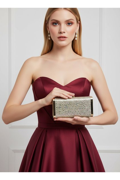 Gold Janjan Full Crystal Stone and Metal 2026 Collection Frame and Evening Dress Bag Wedding Engagement