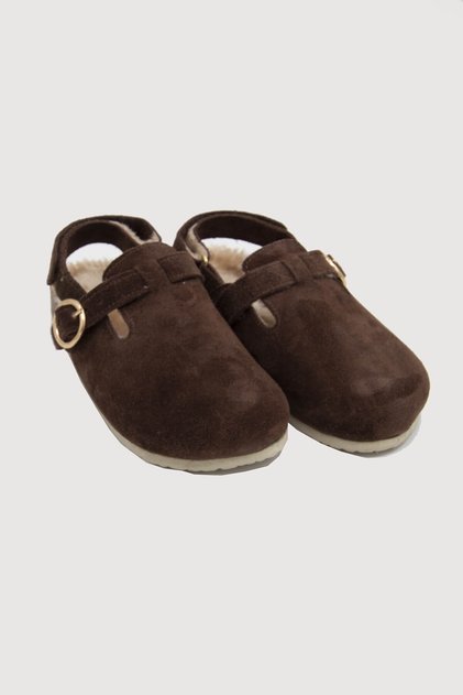 Nora Genuine Suede Fur Sabo Sandals Brown 31-35