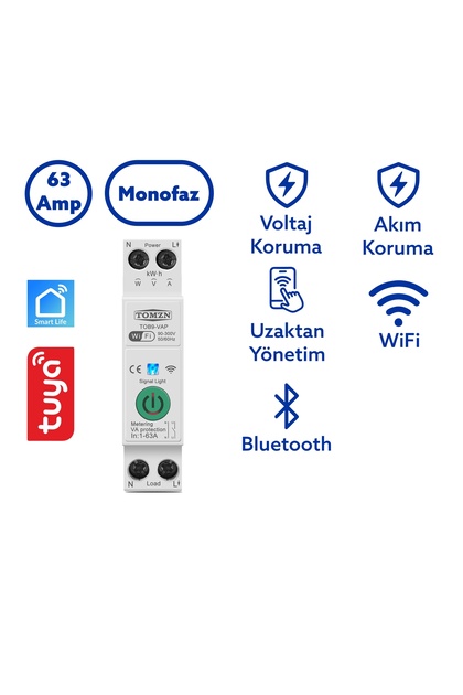 TOMZN Akıllı Voltaj ve Akım Koruma Rölesi, WiFi Özellikli Dahili