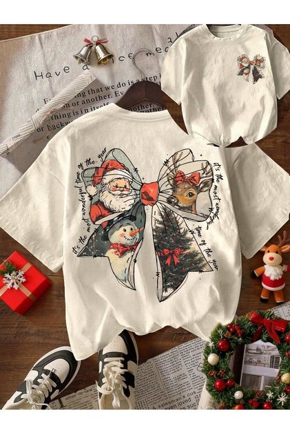 Tricou supradimensionat de damă cu imprimeu de Crăciun - Moș Crăciun, Elan, Om de zăpadă, Crăciun
