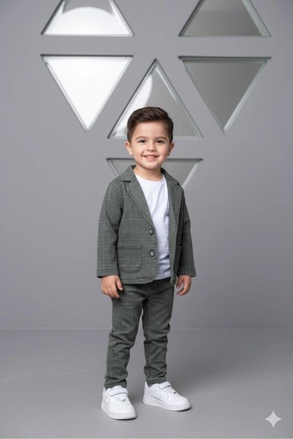 Boys Patterned Jacket Pants and T-Shirt 3 Piece Set Stretchy Cotton Fabric