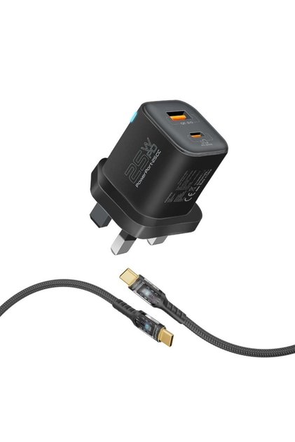PowerPort-25CC Dual Port Wall Charger 25W USB-C + 18W QC 3.0 USB-A with 60W 1.2m USB-C Cable