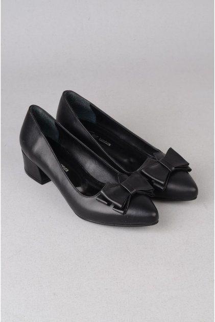 Seç 1085 Genuine Leather Bow-Knot Women's Shoes (Heel Height: 4 cm) Black