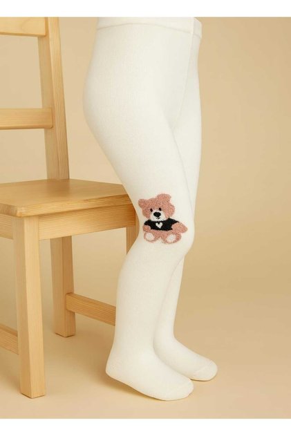Teddy Bear Girl Child Cotton White Pantyhose