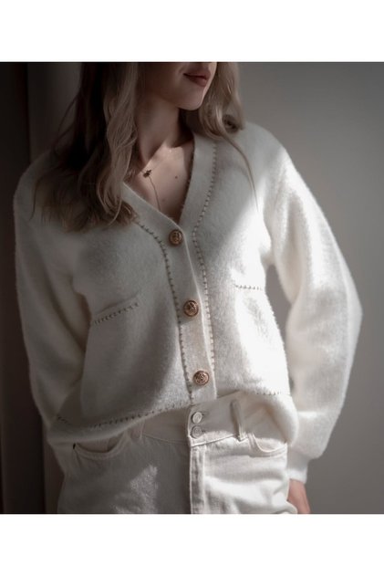 Soft Cardigan with Gold Button Detail