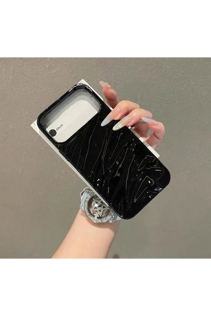 iPhone 17 PRO MAX / 18 PRO MAX Dalgalı Lila Desenli Koruyucu Silikon Yumuşak Parlak Kılıf — renk: Siyah