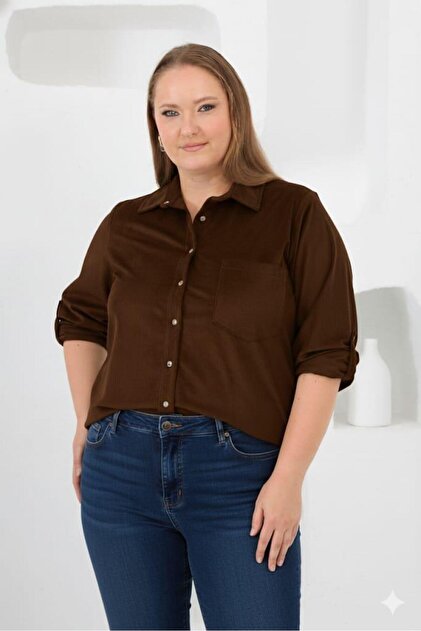 Velvet Plus Size Snap Sleeve Shirt
