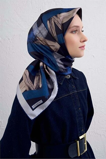 Tivil Pure Silk Scarf 9413 - 31 Navy Blue Mixed Pattern