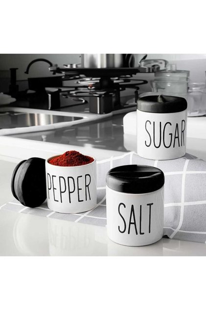 3-Piece Porcelain Spice Rack Spice Set Set in Black & White Color