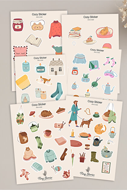 Cozy Temalı Sticker Seti - 6 Adet / Ajanda, Defter,bullet Journal,scrapbook