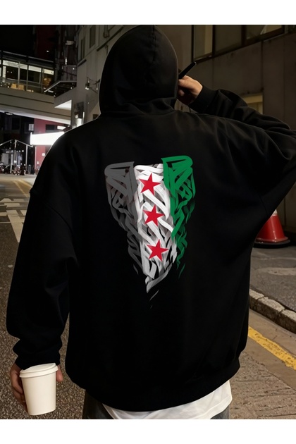 Unisex Printed Hooded Oversized Hoodie – Syria Themed 100% Cotton 3 Thread