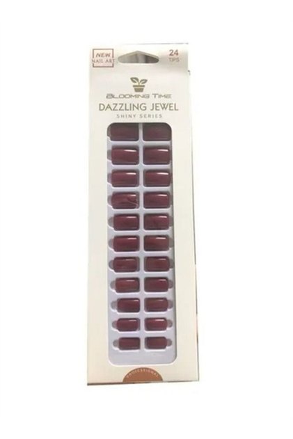 24-Piece Full Cover Press-On Fake Nail Tips - Wine Red