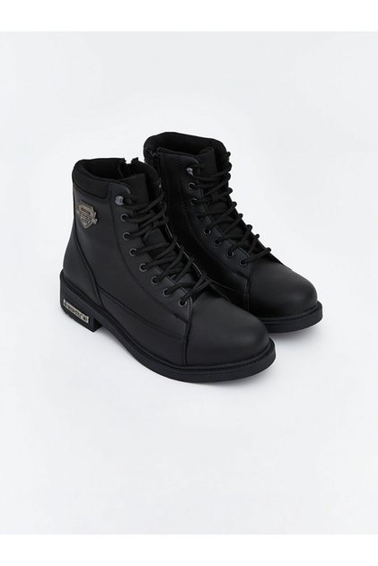 Lcw Steps Black Lace-Up Leather Look Men's Boots