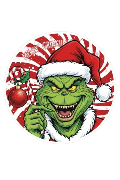 Sticker auto decorativ, abtibild, Mos Craciun Grinch, Merry Grinch, v3, 16cm