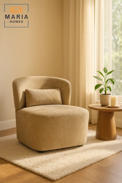 Modern Lounge Chair – Soft Beige Fabric Accent Chair with Back Cushion