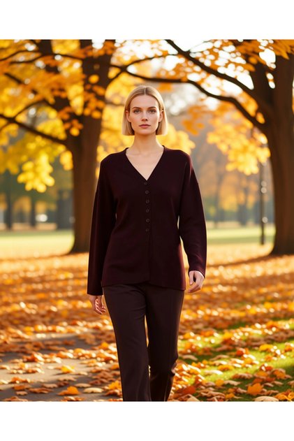 Women's V-Neck Mercerized Look Premium Yarn Knitwear Cardigan, Stylish and Comfortable, Ideal for Combinations
