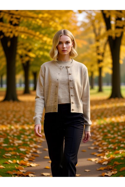 Women's Crew Neck Plain Pattern Knitwear Cardigan Blouse Set Comfortable and Stylish Look Functional