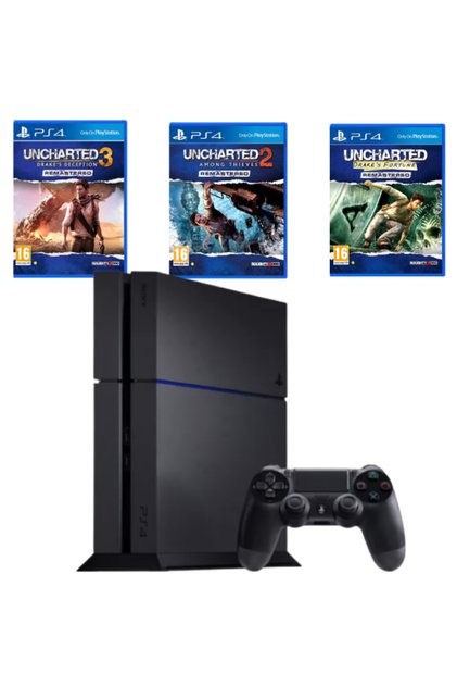 Pachet PlayStation 4 Consolă PS4 500GB + Controller + 3 Jocuri - refurbished