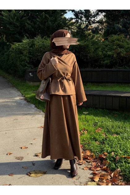 Women's Suede Skirt Suit Brown
