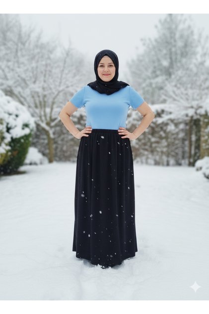 Winter Elastic Waist Partially Combed Cotton Fabric Maxi Length Mother Skirt, Prayer Skirt Sizes 38-54