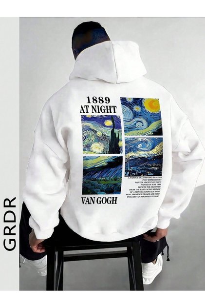 Premium Unisex Hooded Oversized Sweatshirt – “Nocturne 1889” Starry Night Inspired Art Print