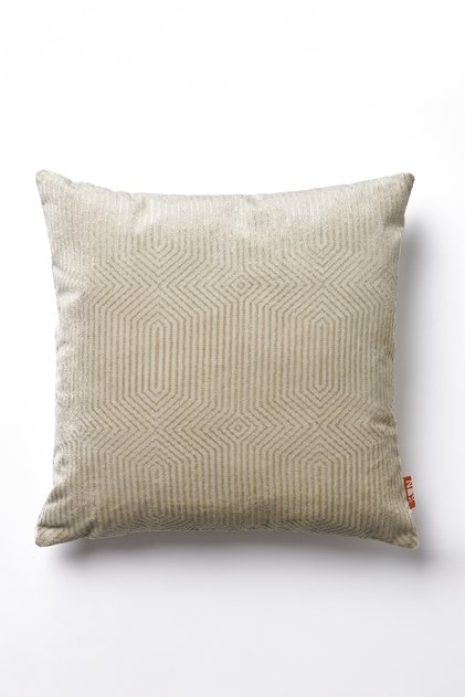 Woven Velvet Geometric Patterned Throw Pillow Cover-Cream