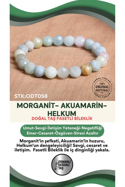 Certified Morganite-Aquamarine-Helkum Natural Stone Faceted Bracelet Odt058