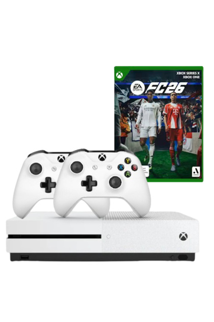 Xbox One S 500GB Alb, refurbished + 2 Controllere Wireless + EA SPORTS FC 26