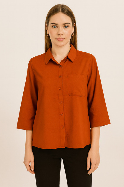 Women's Single Pocket Buttoned Viscose Shirt – Orange - Basic -