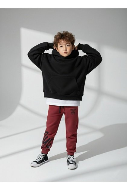 Boy's Oversized Belt and Leg Ribbed Knit Printed 3 Thread Sweatpants