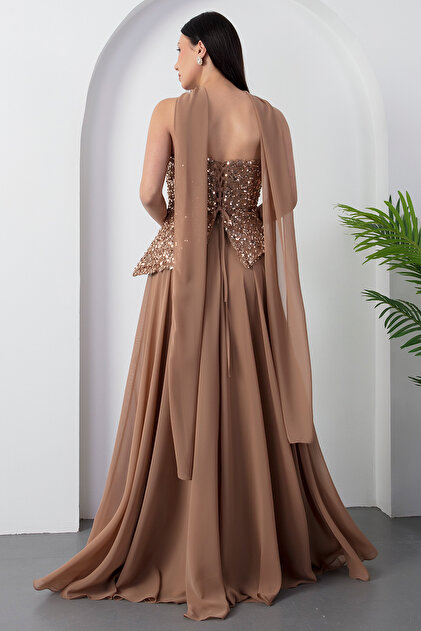 chiffon top sequin bottom dress Ever-Pretty Inclusive Plus Size Ruond Neckline Evening Dresses for Mom Sequin Chiffon