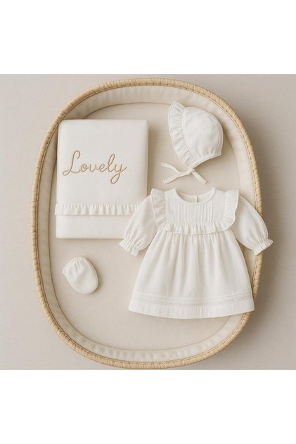 طقم مواليد بناتي فاخر بتطريز Lovely – 4 قطع
